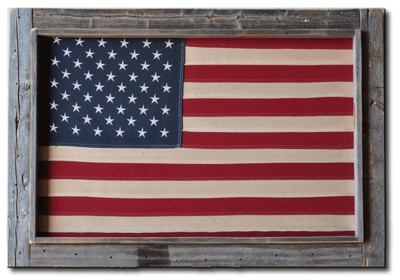 Barnwood Rustic Framed Cotton Tea Stained American Flag