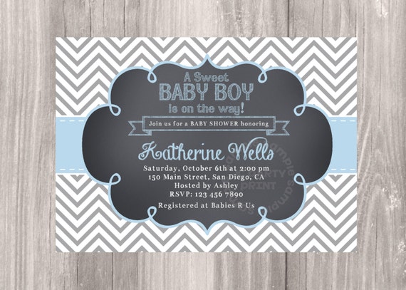 Chalk Chevron Baby Shower Invitation Digital File Grey   Il 570xN.634430730 4oqn 