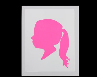 Custom Silhouette Portrait, Personalized Children's Silhouette Art,Profile,Custom Gift,Custom Keepsake,Nursery Art- 5x7 or 8x10 - HOT PINK
