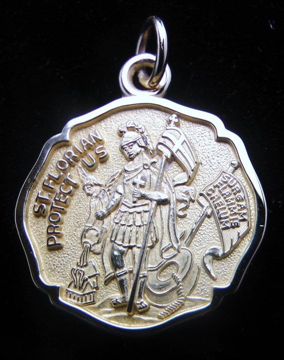 Items similar to St. Florian medal 14k white gold patron saint of
