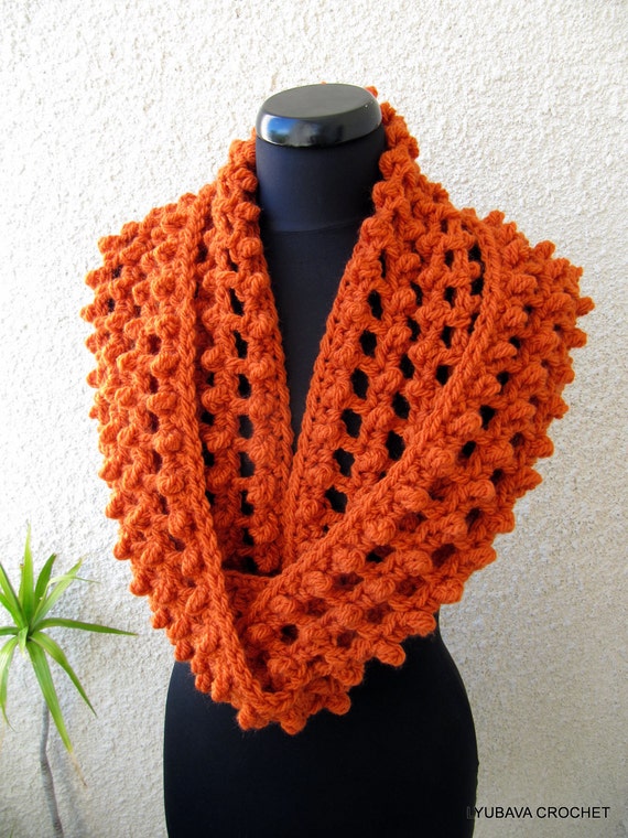 Crochet Scarf For Sale - HAND CROCHET SCARF - Orange Scarf - Circle Scarf - Crochet Infinity Scarf - Autumn Scarf - Lyubava Crochet Design