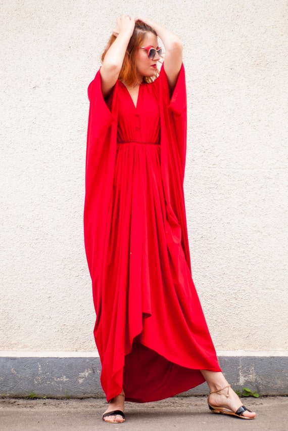 Red Maxi Dress / Loose Red Kaftan / Oversize Extravagant by Teyxo