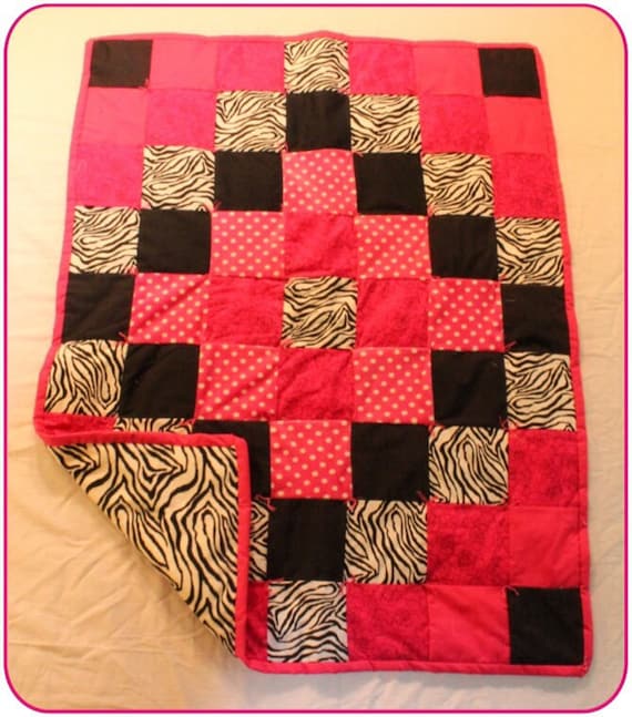 Hot pink and Zebra print Baby Quilt by Sewbeitbraun on Etsy