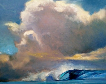 Gallery Wrapped Cloud Wave in Blue Painting, 15”x15" Ready to Hang Giclee On Canvas Of Original Oil Painting