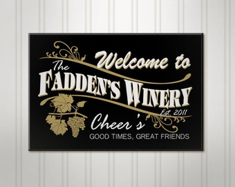 Personalized Winery Sign, Custom Wood Wine Tasting Room, Mancave Name Sign
