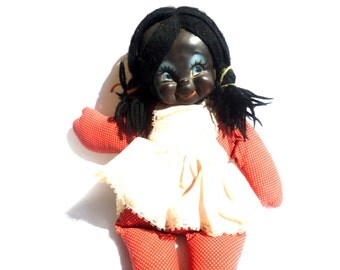 Vintage Folk Art Black Cloth Doll