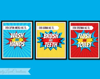 SUPERHEROES BATHROOM Prints // Superhero Pop Art // Instant Download ...