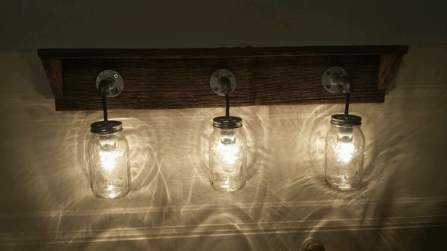 Rustic Barn Wood Mason Jar Light Fixture with SHELF