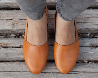 Camel Leather Shoes, Camel Shoes, Loafers, Flat Shoes, Yellow Shoes, Camel Slip Ons , Free Shipping