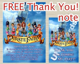 Pirate Fairy Birthday Invitation Personalized Card Kids