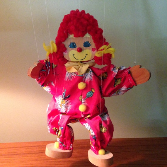 Vintage marionette clown string puppet by FromTheSeller on Etsy