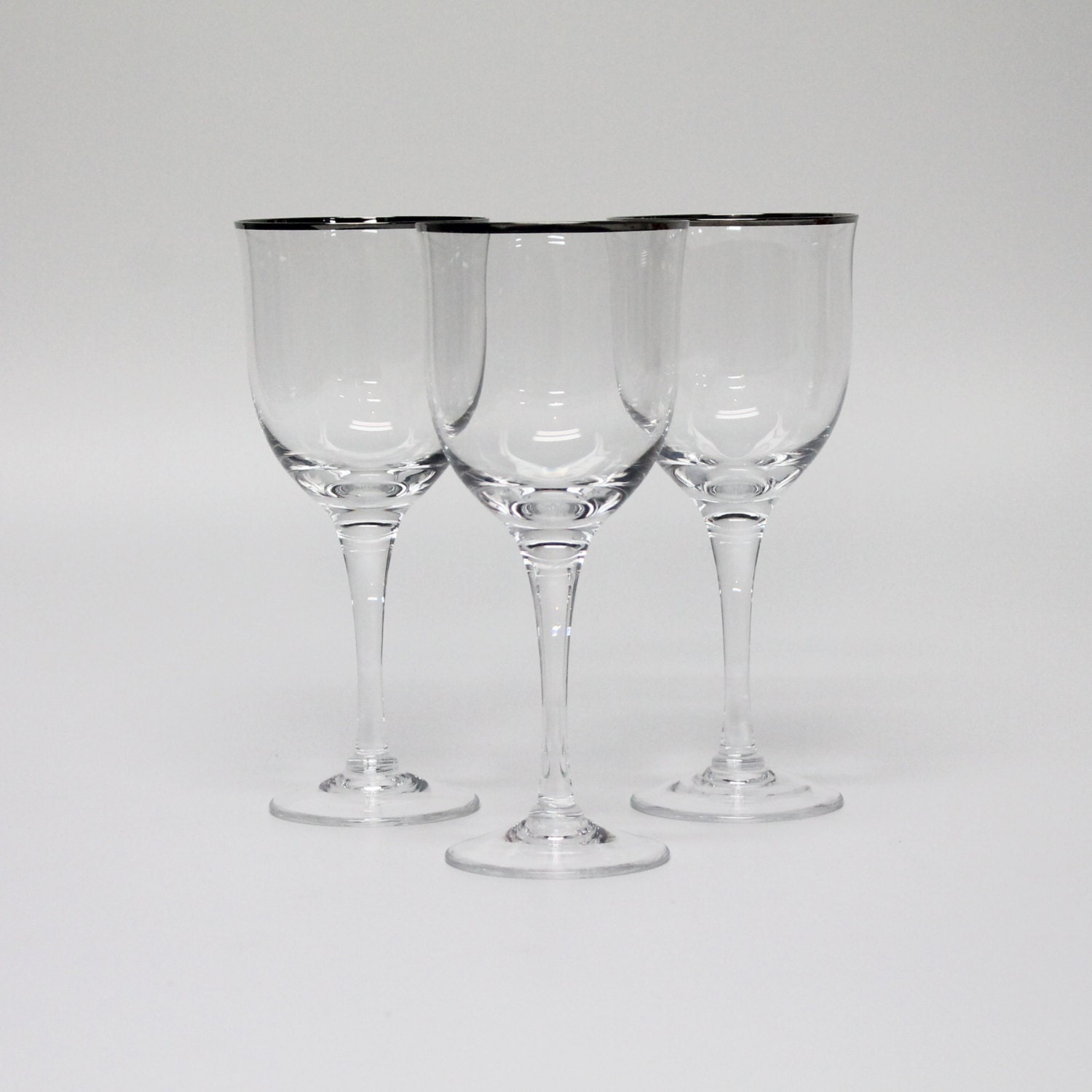 3 Noritake Crystal PARIS Water Wine Goblets with silver platinum rim