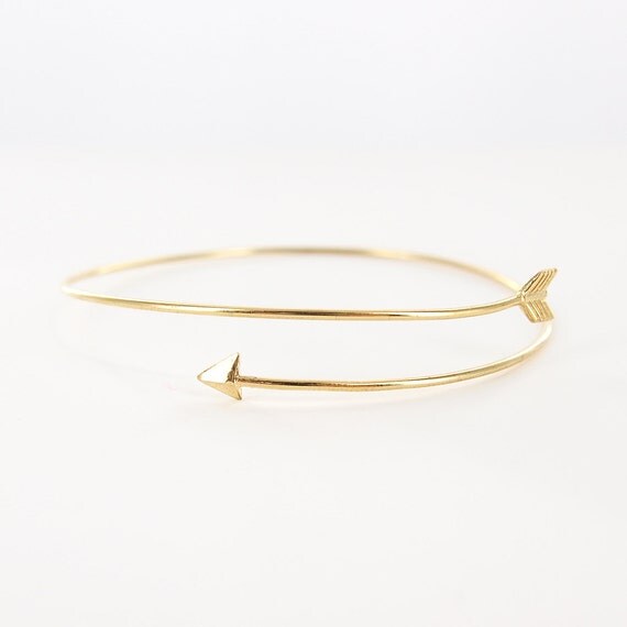 Gold Delicate Thin Arrow Bangle Bracelet / Thin Arrow Bracelet