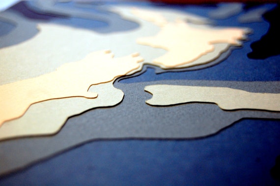 New Zealand Bathymetric Paper Cut Map A4 size