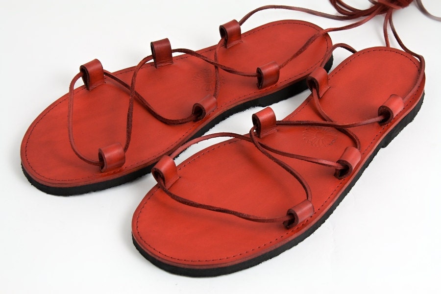 Leather Jesus Sandals Red by LIBREatelier on Etsy