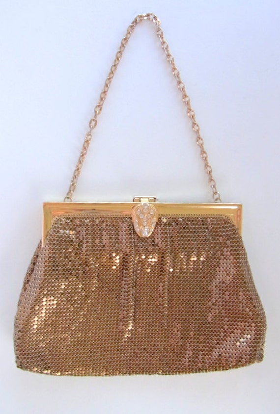 Vintage Whiting and Davis Gold Mesh Evening Bag with Rhinestone Clasp ...