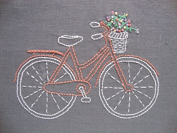 Bicycle embroidery pattern and kit coral bike by iheartstitchart Bicycle embroidery pattern and kit coral bike by iheartstitchart