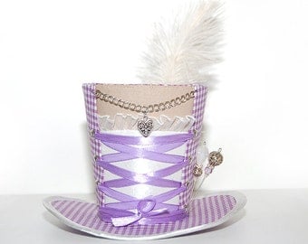 Mini Hat - Oktoberfest - Dirndl décolleté - gingham purple - Fascinators - headpiece