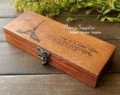 Handmade wooden jewelry box - wooden pencil box - vintage box - Iron Tower