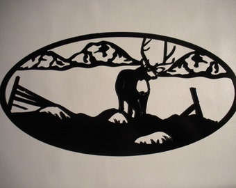 Deer and Mountain Metal Sign