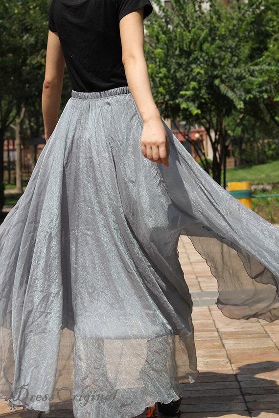 Grey Maxi Skirt Chiffon skirt Long Skirt Silk chiffon