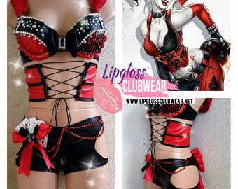 Badass Sexy Harley Quinn inspired Costume with Side Cut and Corset for 