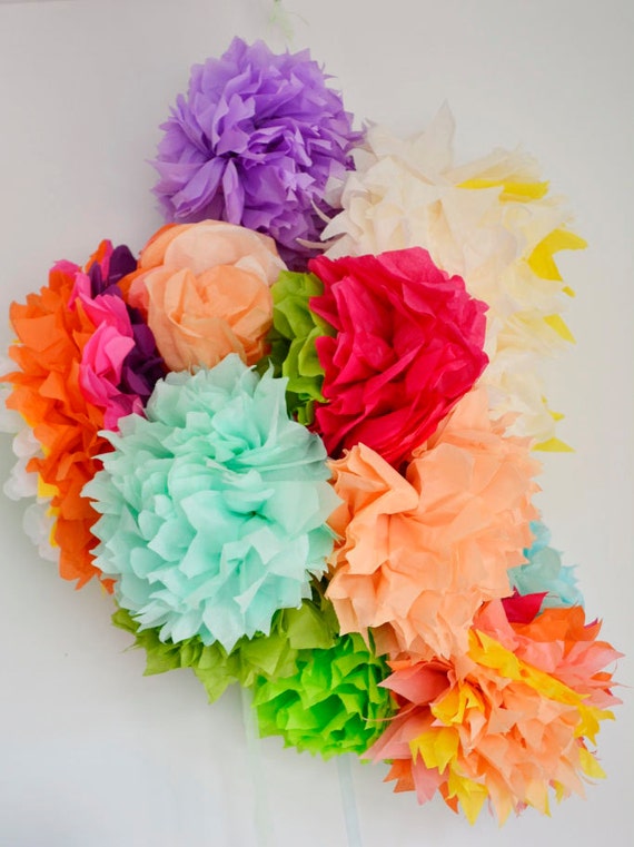 12 paper flower pom poms set multicolored garland by TouchOMagic