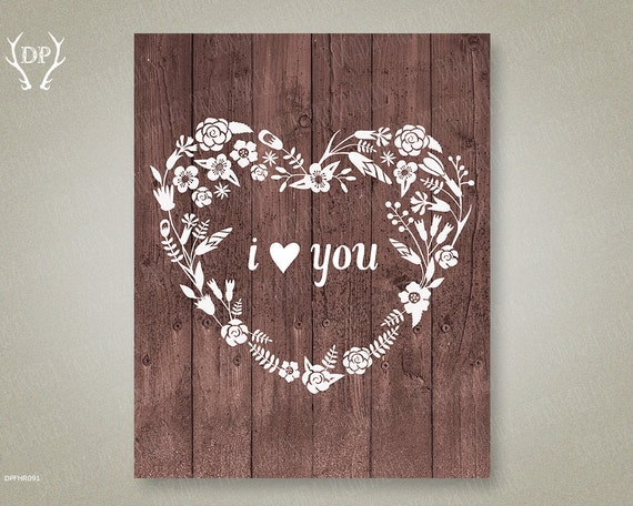 Download Floral heart rustic wood background printable love wall art