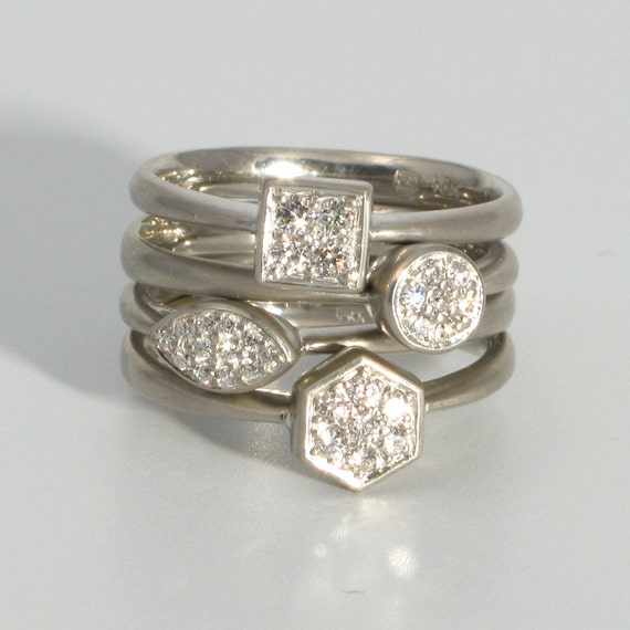 STAX platinum or 18k white gold stacking and wedding rings with ...