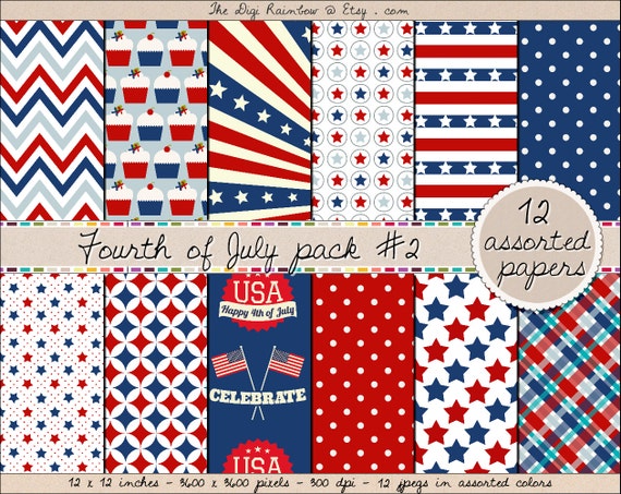 SALE 4th of July digital paper USA patriotic patterns independence day ...