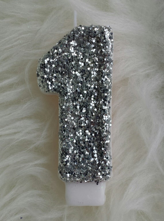 Silver glitter birthday number candle or anniversary candles