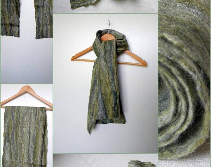 Winter Scarves Felted wool scarf Scotland scarf Handmade green long scarf merino wool scarves gift for coworker eco friendly gift for dad