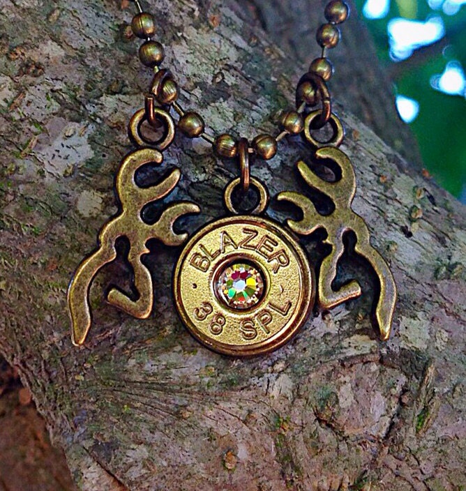Bullet jewelry. Hunting necklace with browning deer and bullet