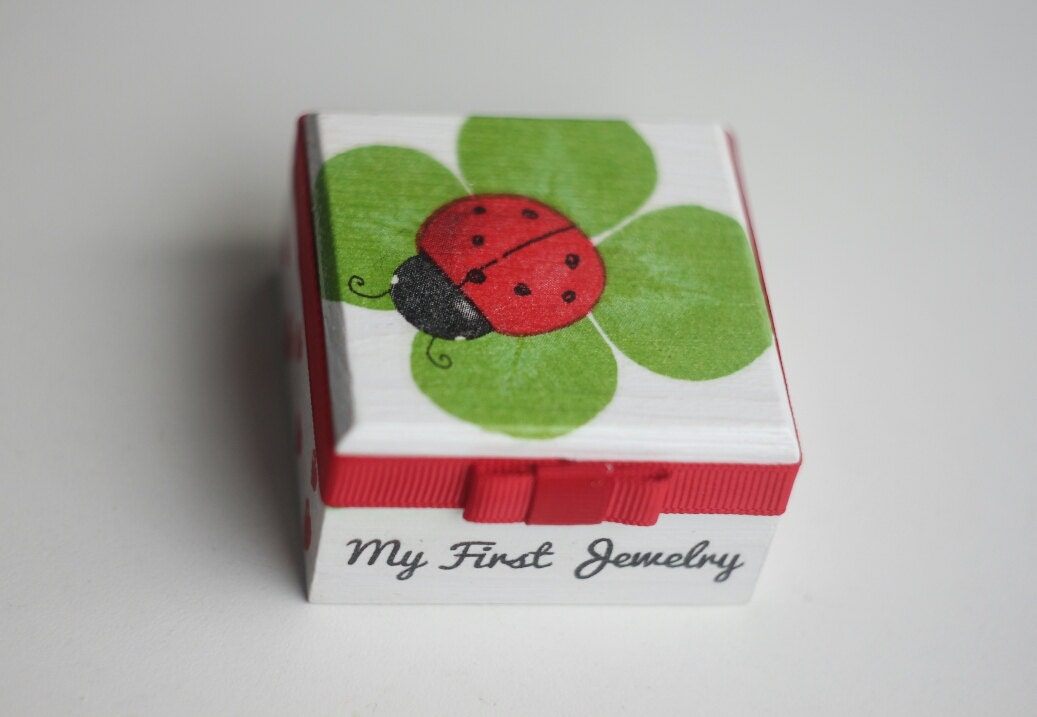 Girl ladybug jewelry boxPersonalized decoupage box decorated