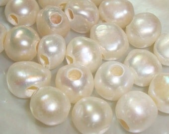 20 large hole pearl 7-8 mm high luster fresh water pearl with large hole big enough for cord or leather.