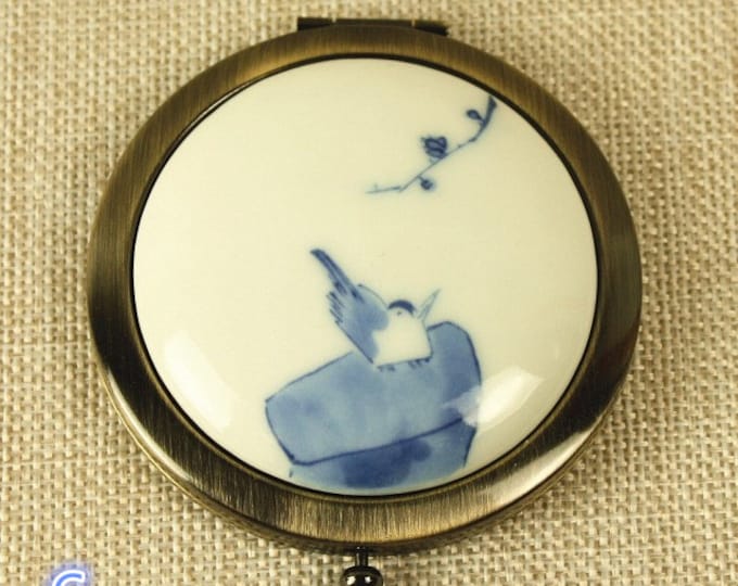 Top Grade Hand Painted Chinese Painting Ceramic Compact Mirror
