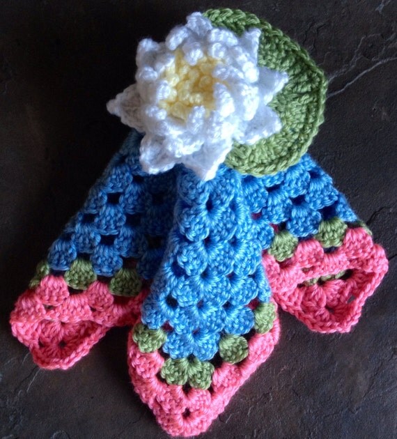 Items similar to Crochet security blanket with lily pad and water lily on Etsy