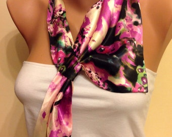 brown satin scarf top