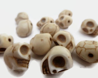 20 White Howlite Stone Halloween Skull Beads 10mm x 10mm
