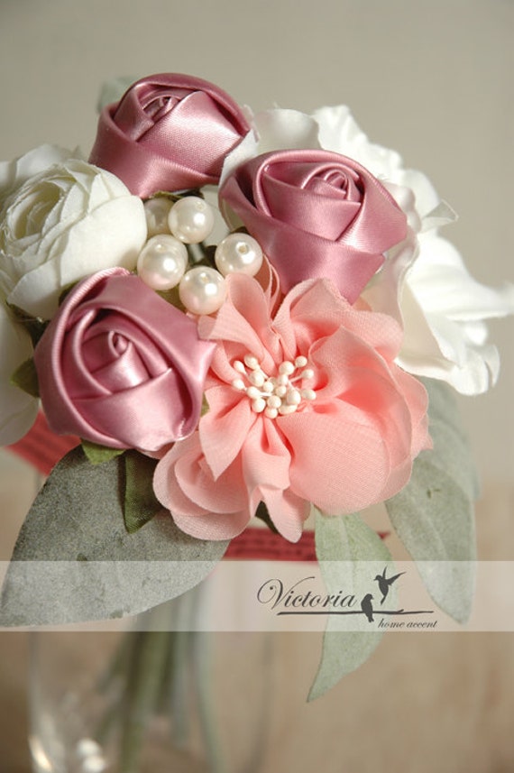 Items similar to fabric silk flower bridal bridesmaid bouquet posy