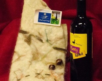 Alpaca wet felted hand made wine cozy.