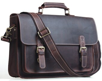 Men's Genuine Leather Messenger Bag,Shoulder Bag,14