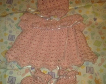 Bringing Home Baby Girl Dress with Bonnet and Booties