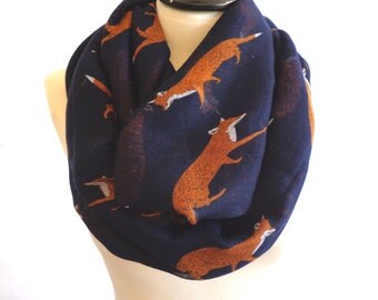 Infinity scarf - Circle scarf, Eternity scarf, Tube scarf, Loop scarf, Fox Scarf - Navy Blue Scarf