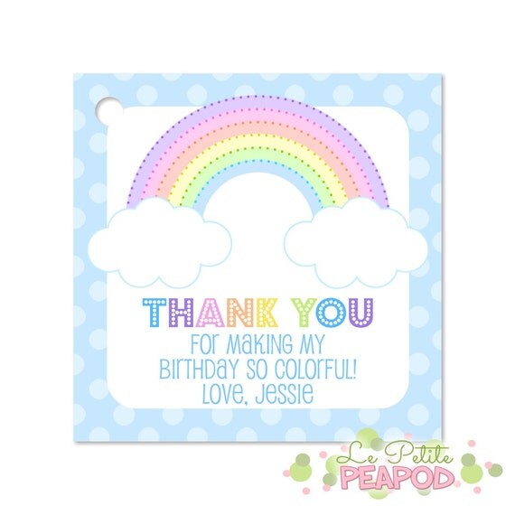2.5" Square Favor Tags - Pastel Rainbow Design - Rainbow Party Favor Tags - Thank you tags Il_570xn