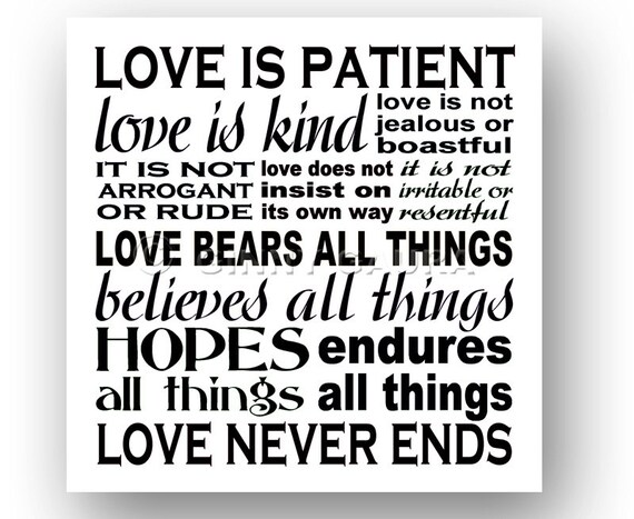 Love is Patient Art 8x8 Printable Instant Download Black