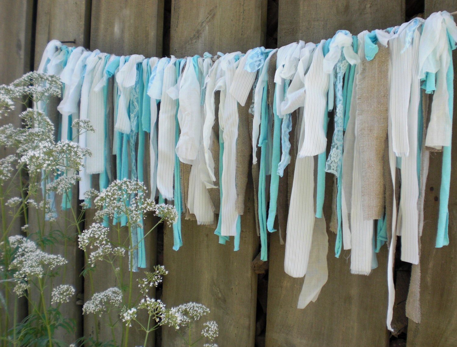 Garland rag tie banner burlap lace fabric banner blue rustic