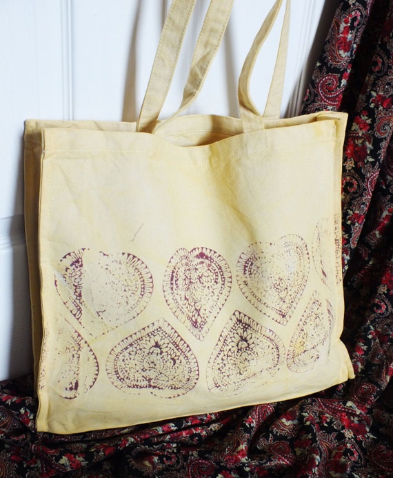 Loveheart pattern tote bag (Hand printed cotton shopping bag)