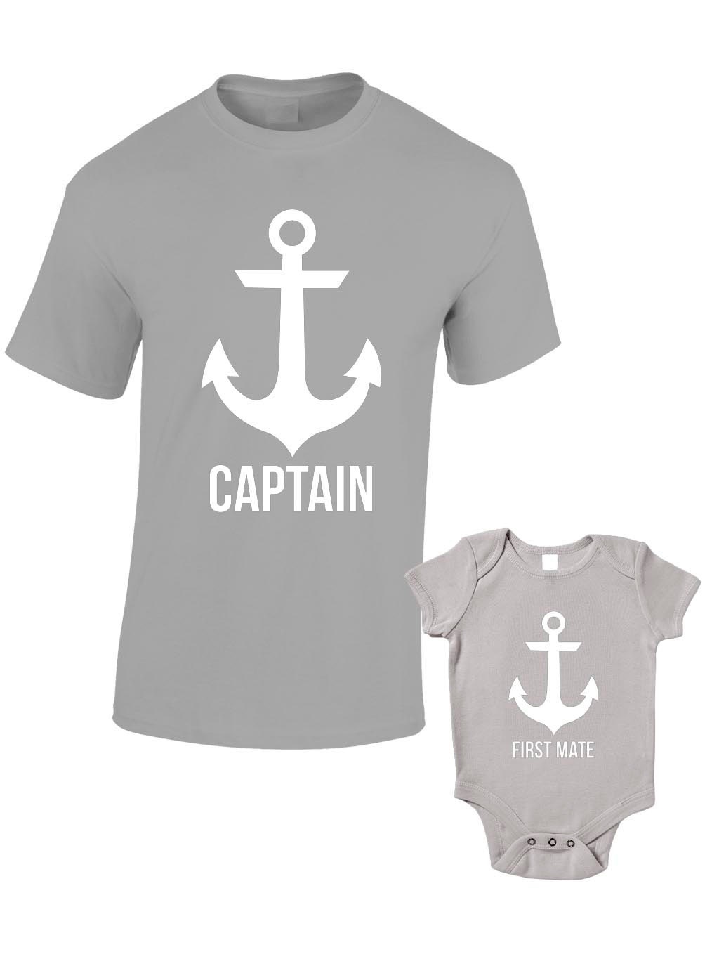 Captain and First Mate T-Shirts or Baby Grow Matching Father