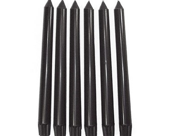 6 Black Classic Hand-poured Unscented Taper Candles